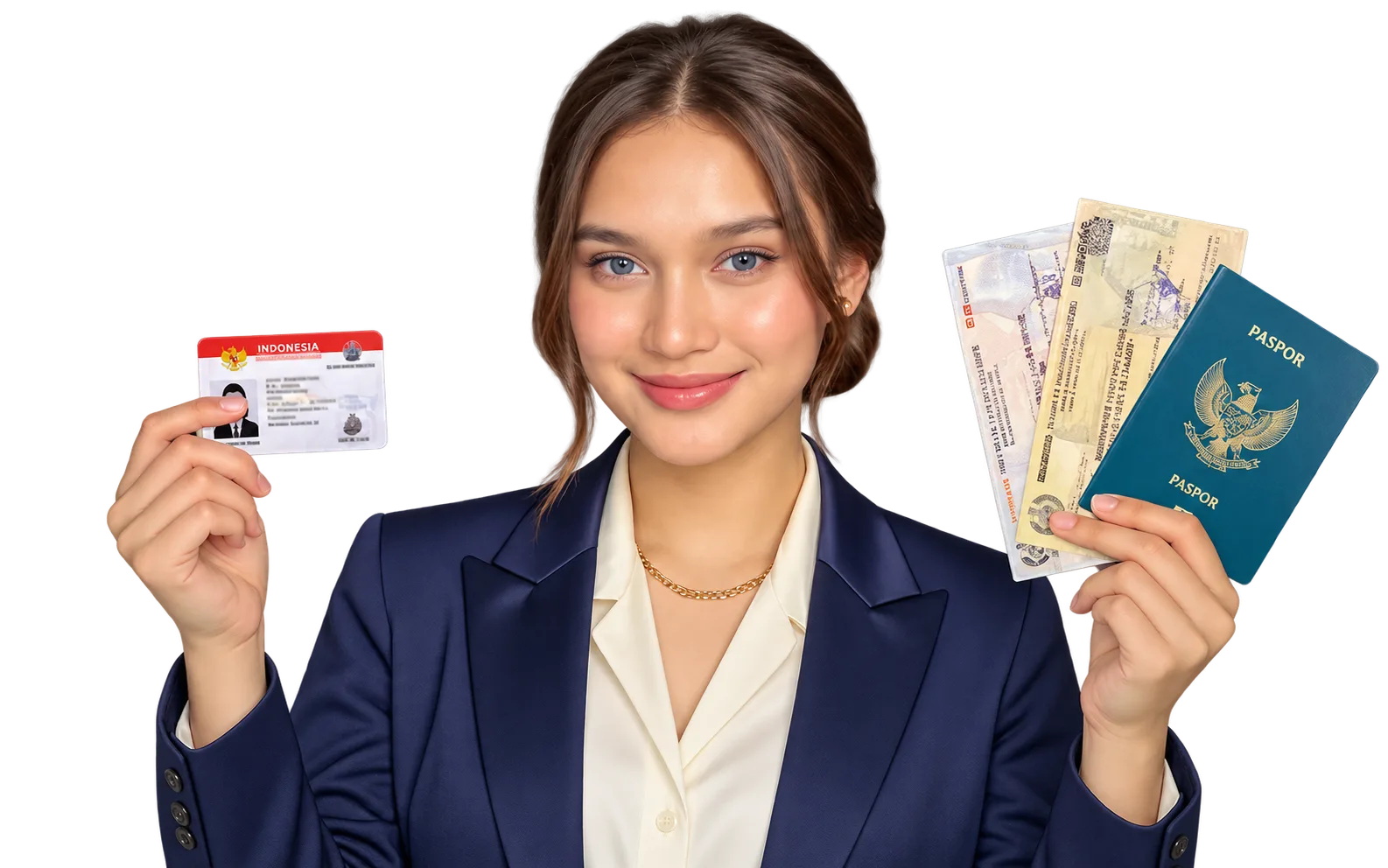Petugas memegang KTP dan paspor untuk pengurusan dokumen